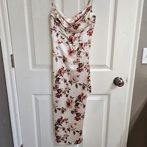 Sexy satin floral slit dress